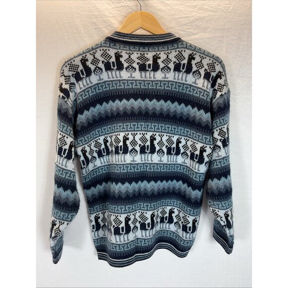 Arcohi's 100% Alpaca Navy Grey Cardigan Zip Up Sweater Pockets size M‎ fair isle - Picture 2 of 9